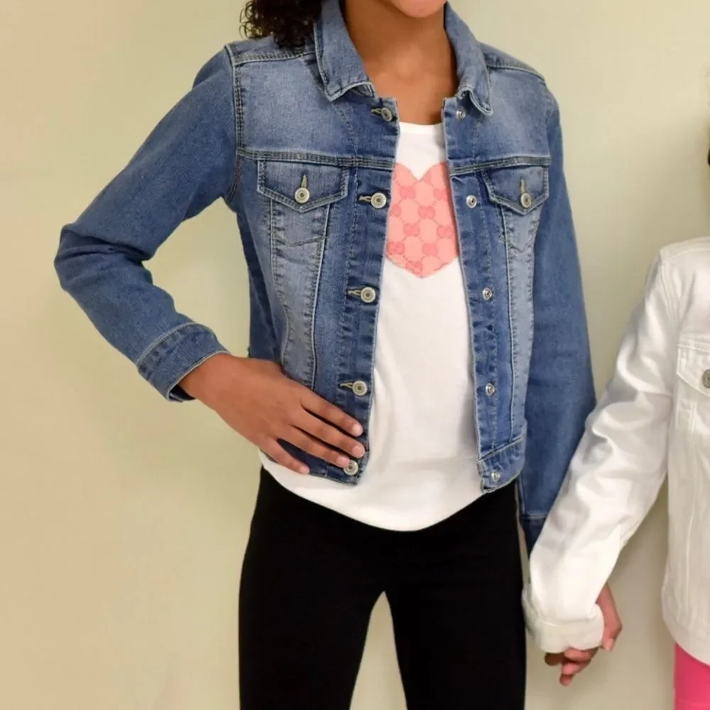 Denim Jacket With Sequin Love & Peace Lips Patch